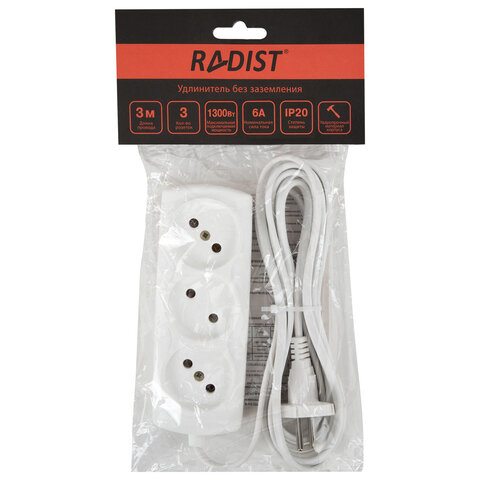 Удлинитель Р16-010, 3 розетки без заземления, 3 м, 2х0,75 мм, 1300 Вт, белый, 563 - фото 9