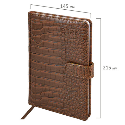 Еженедельник датированный 2026 А5 145х215 мм, BRAUBERG "Party", под кожу, коричневый, 117177 - фото 2