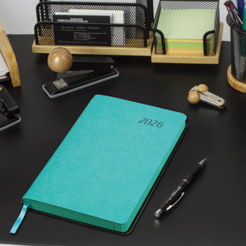 Ежедневник датированный 2026 А5 138x213 мм, BRAUBERG "Stylish", под кожу, гибкий, бирюзовый, 117098 - фото 5