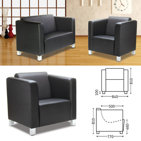 Кресло мягкое "Милано", 810х840х770 мм, c подлокотниками, экокожа, черное - фото 1