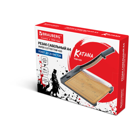 Резак сабельный BRAUBERG KATANA WOOD TSW-420 A4, 20 листов, длина реза 300 мм, деревянное основание, 533366 - фото 2