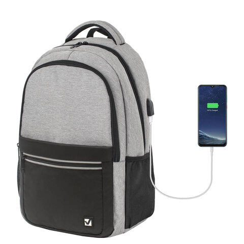 Рюкзак BRAUBERG URBAN универсальный, с отделением для ноутбука, USB-порт, Detroit, серый, 46х30х16 см, 229894 - фото 4
