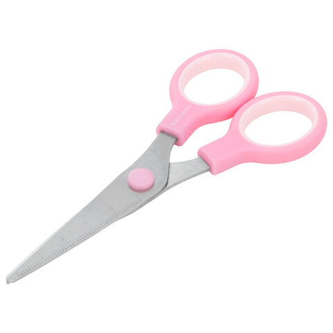 Ножницы BRAUBERG KIDS 130 мм, ручки розовые, закругленные лезвия с линейкой, 274063 - фото 3