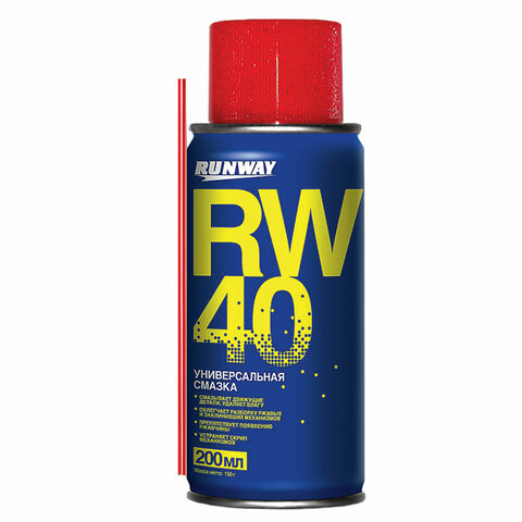 Смазка универсальная RW-40 (аналог WD-40) 200 мл, аэрозоль с трубочкой, RUNWAY RW6096 - фото 1