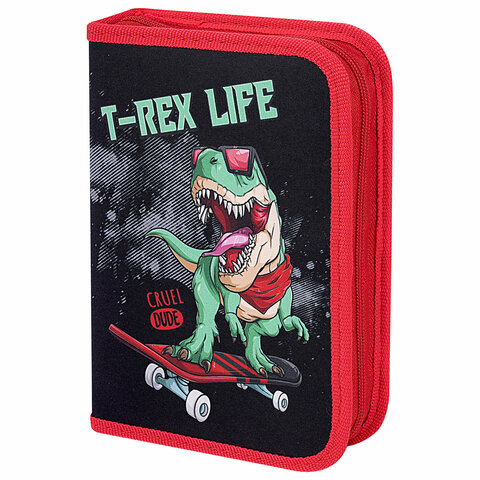 Пенал ПИФАГОР, 1 отделение, 2 откидные планки, полиэстер, 20х14 см, "T-Rex Life", 271513 - фото 1