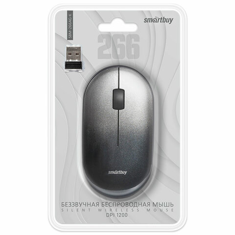Мышь беспроводная бесшумная SMARTBUY 266AG-K, USB, 2 кнопки + 1 колесо, оптическая, черная, SBM-266AG-K - фото 3