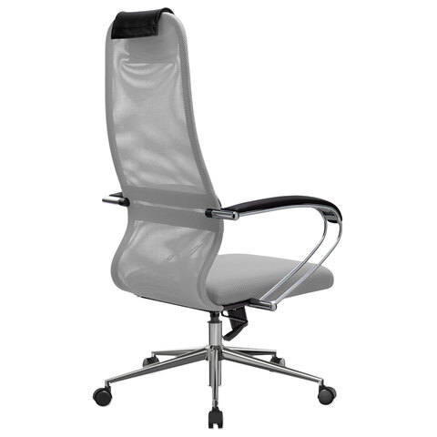 Кресло офисное МЕТТА "SU-B-8" хром, ткань-сетка, сиденье мягкое, светло-серое - фото 8