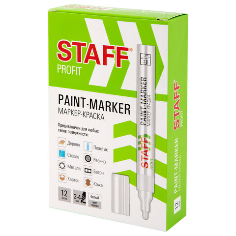 Маркер-краска лаковый (paint marker) 2-4 мм, БЕЛЫЙ, НИТРО-ОСНОВА, STAFF PROFIT, для любых поверхностей, 152577 - фото 15