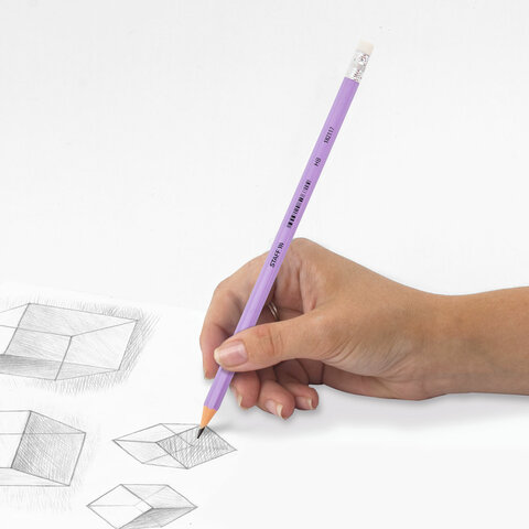 Карандаш чернографитный с ластиком STAFF EVERYDAY BLP-CLR, 1 шт., НВ, цвет корпуса ассорти, 182117 - фото 9