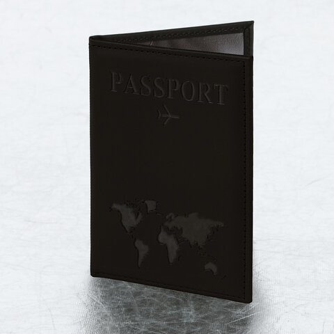 Обложка для паспорта "Passport map", экокожа soft-touch, черная, STAFF, 238760 - фото 1