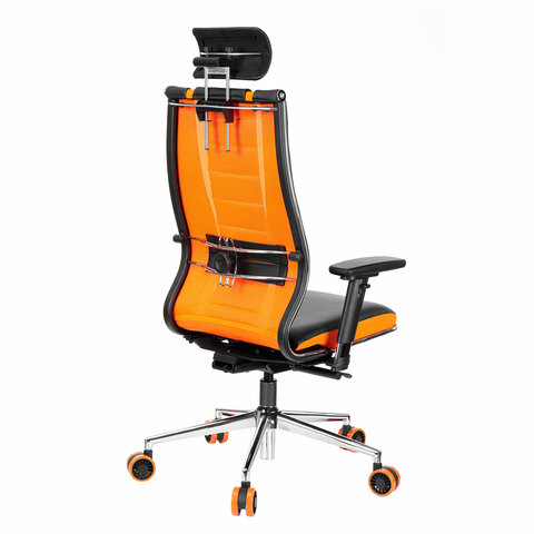 Кресло компьютерное МЕТТА "ErgoLife" 10 B2-160D, 2D-подголовник, экокожа/сетка, черное/оранжевое - фото 7