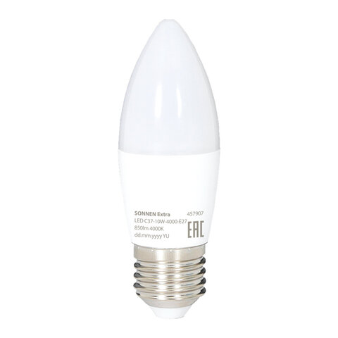 Лампа светодиодная SONNEN EXTRA, 10 (85) Вт, Е27, свеча, нейтральный белый, 30000 ч, LED C37-10W-4000-Е27, 457907 - фото 2