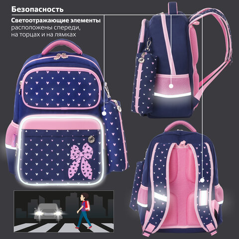Рюкзак ЮНЛАНДИЯ COMPLETE с пеналом в комплекте, эрго-спинка, "Pink bow", 42х29х14 см, 229972 - фото 15