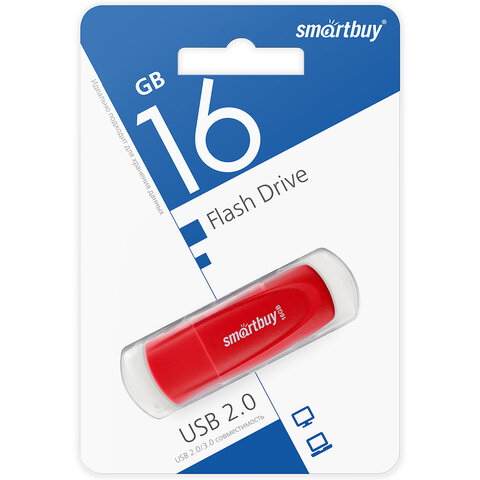 Флеш-диск 16 GB SMARTBUY Scout USB 2.0, красный, SB016GB2SCR - фото 4