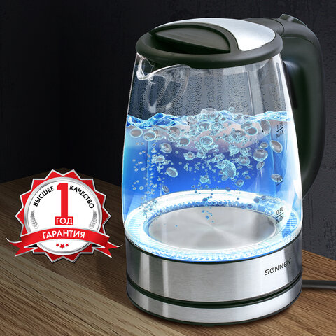 Чайник SONNEN KT-1788, 1,7 л, 2200 Вт, закрытый нагревательный элемент, стекло, черный, подсветка, 454349 - фото 15
