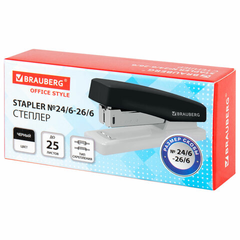 Степлер №24/6, 26/6 BRAUBERG "STYLE", до 25 листов, черный, 272747 - фото 2