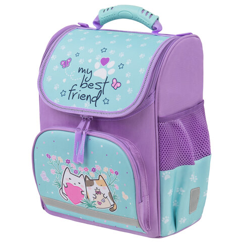 Ранец ПИФАГОР BASIC, 1 отделение, 3 кармана, эргономичная спинка, "Cat friends", 35х28х18 см, 272048 - фото 1