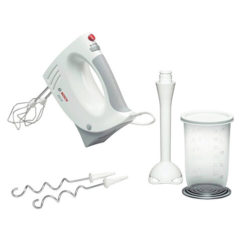 Миксер BOSCH MFQ 3540, 450 Вт, 5 скоростей, 2 венчика, 2 крюка для теста, стакан, белый, MFQ3540 - фото 2