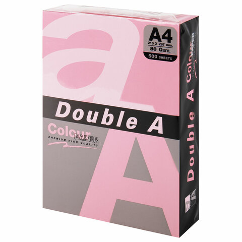 Бумага цветная DOUBLE A, А4, 80 г/м2, 500 л., пастель, розовая - фото 1