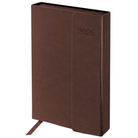 Ежедневник датированный 2026 А5 148х218 мм, GALANT "Magnetic", под кожу, клапан, коричневый, 117484 - фото 1