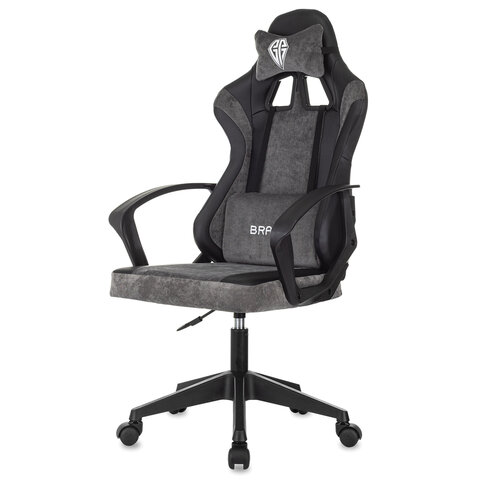 Кресло компьютерное BRABIX "Forcer GM-127", 2 подушки, экокожа/велюр, черное/серое, 533216 - фото 6