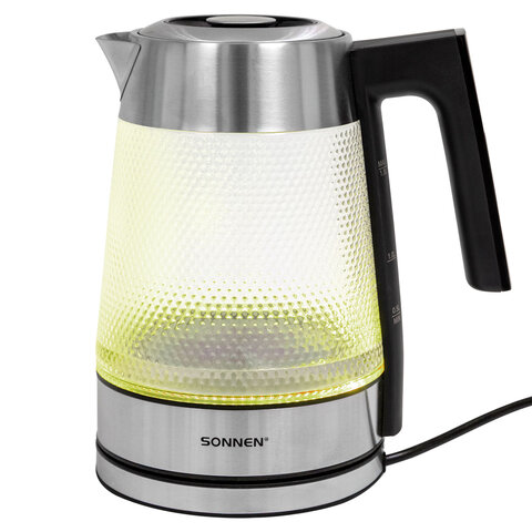 Чайник электрический с терморегулятором SONNEN KT-1809D, 1,8 л, 2200 Вт, 5 цветов подсветки, 5 температур, стекло текстура ромб, 455141 - фото 17
