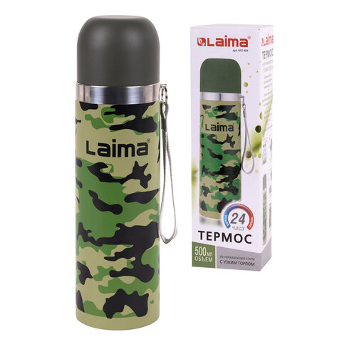 Термос LAIMA с узким горлом, 0,5 л, нержавеющая сталь, хаки, 601409 Термос LAIMA с узким горлом, 0,5 л, нержавеющая сталь, хаки, 601409 - фото 1
