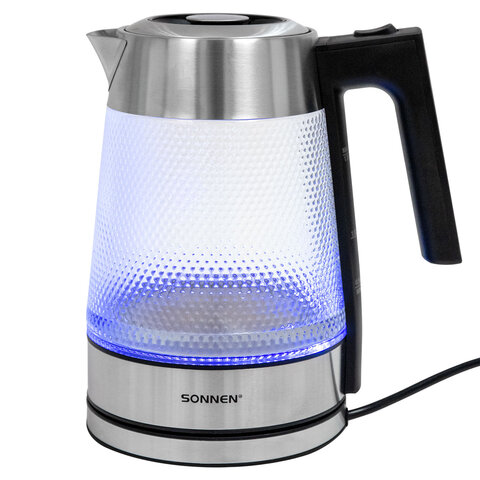 Чайник электрический SONNEN KT-1809, 1,8л, 2200 Вт, термостойкое стекло текстура ромб, внутренняя подсветка синяя, нержавеющая сталь, 455142 - фото 14