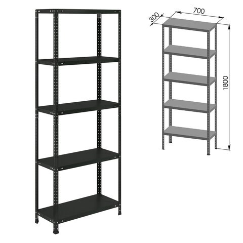 Стеллаж металлический BRABIX "ГРАФИТ MS KD-180/30/70-5", лофт, 1800х700х300 мм, 5 полок, 291267, S240BR123593 - фото 1