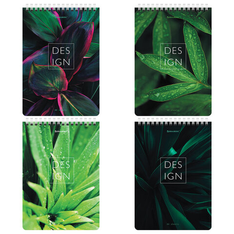 Блокнот А5 (146х206 мм), 80 л., гребень, картон, жесткая подложка, клетка, BRAUBERG, "Растения", 114388 - фото 1