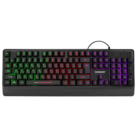 Клавиатура проводная USB, 104 клавиши, LED-подсветка, SONNEN K305, черная, 513948 - фото 1