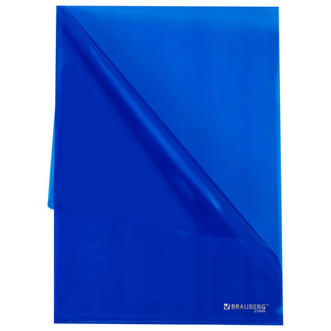 Папка-уголок прозрачная А4 BRAUBERG UNIVERSAL, синяя, 0,10 мм, со штрихкодом, 273045 - фото 3