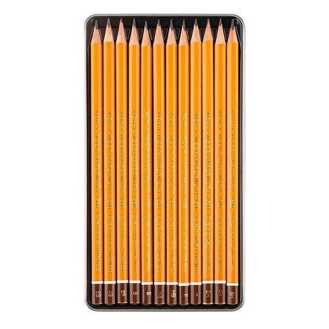 Карандаши чернографитные KOH-I-NOOR, НАБОР 12 шт., "Art" 6B-6H, без резинки, металлическая коробка, 1582012001PL - фото 2
