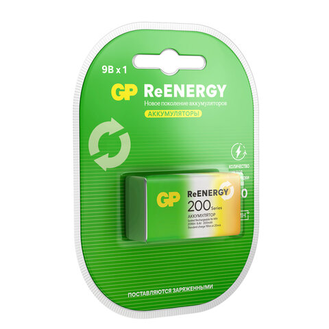 Батарейка аккумуляторная GP ReEnergy Ni-Mh 1 шт., "Крона" (20R8H 9V), 200 mAh, 20R8HRGY-2CRCB1 - фото 2