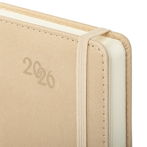 Ежедневник датированный 2026, А5, 138x213 мм, BRAUBERG "Optimal", под кожу, резинка, держатель для ручки, бежевый, 117467 - фото 3