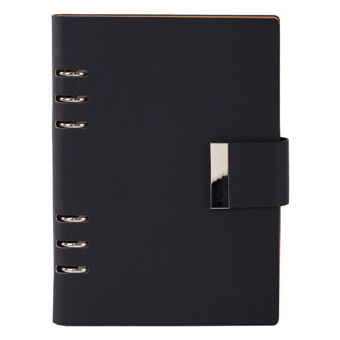 Ежедневник на кольцах в наборе с ручкой А5, 165x229 мм, BRAUBERG "Lux", под кожу, 100 листов, черный, 116856 - фото 7