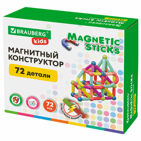 Магнитный конструктор MAGNETIC STICKS, 72 магнитные детали, BRAUBERG KIDS, 665722 - фото 1