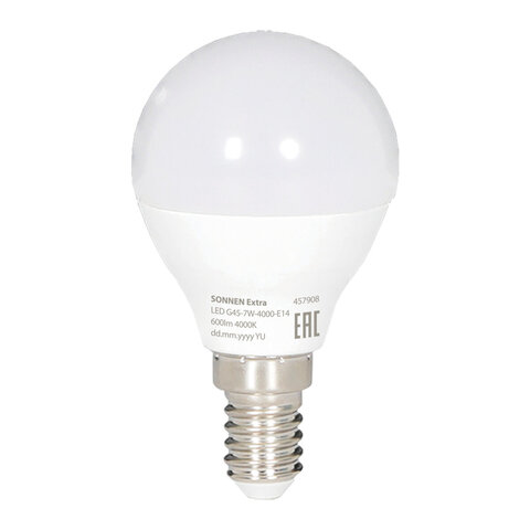 Лампа светодиодная SONNEN EXTRA, 7 (60) Вт, E14, шар, нейтральный белый, 30000 ч, LED G45-7W-4000-Е14, 457908 - фото 2