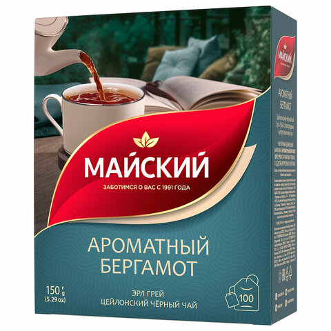 Чай МАЙСКИЙ "Ароматный бергамот" черный цейлонский байховый, 100 пакетиков по 1,5 г, 102627 - фото 2