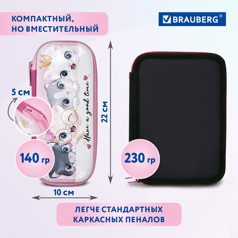 Пенал BRAUBERG, 1 отделение, 1 откидная планка, EVA 3D, 22х10х5 см, "Cats", 270700 - фото 13
