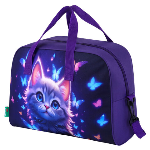 Сумка для занятий с плечевым ремнем, подкладкой BRAUBERG KIDS с ручками, 35x25x15 см, "Любознательный кот", 273291 - фото 1