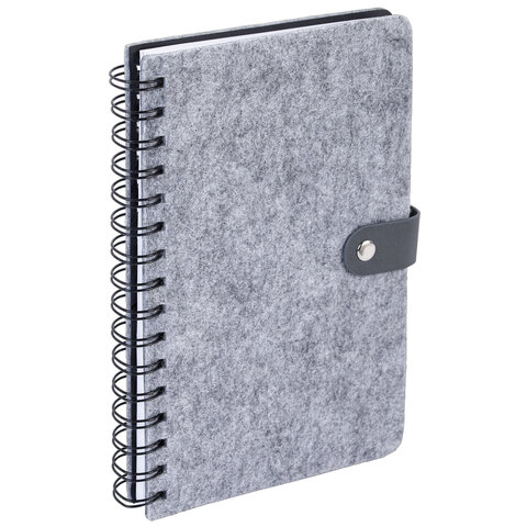 Ежедневник недатированный, А5, 135х210 мм, BRAUBERG "Felt", на гребне, войлок, застежка на кнопке, 160 л., серый, 117133 - фото 1