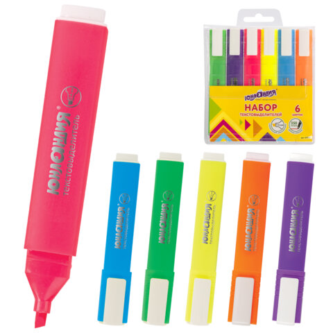 Набор текстовыделителей ЮНЛАНДИЯ 6 шт., АССОРТИ, "COLORSTAR", линия 1-4 мм, 151709 - фото 1