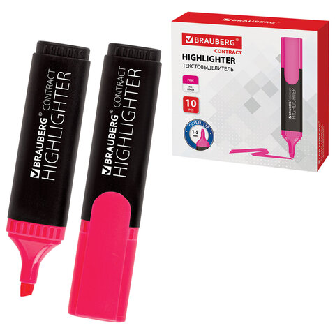 Текстовыделитель BRAUBERG "Contract", РОЗОВЫЙ, линия 1-5 мм, 150392 - фото 1