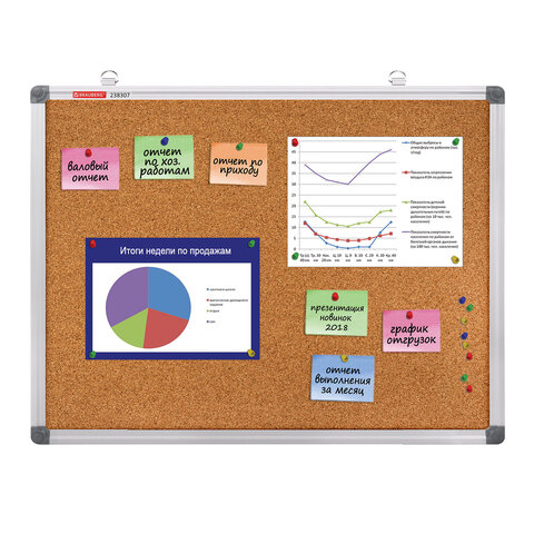 Доска пробковая для объявлений 45х60 см, алюминиевая рамка, BRAUBERG Extra, 238307 - фото 9