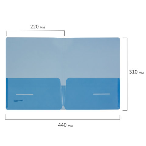 Папка-уголок с 2 карманами BRAUBERG, синяя, 0,18 мм, 224883 - фото 8