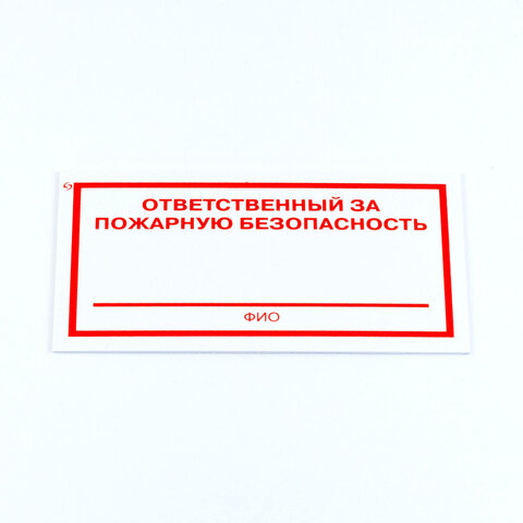 Знак "Ответственный за пожарную безопасность", КОМПЛЕКТ 3 штуки, 100х200х2 мм, пластик, F21 - фото 1