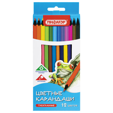 Карандаши цветные ПИФАГОР СТАНДАРТ 12 цветов, трехгранный корпус, 182087 - фото 2