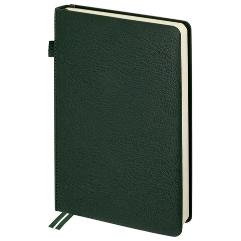 Ежедневник датированный 2026, А5, 138х213 мм, BRAUBERG "Essential", под кожу, держатель, темно-зеленый, 117394 - фото 2