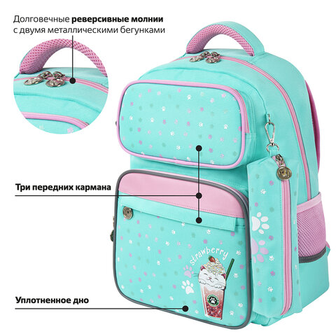 Рюкзак ЮНЛАНДИЯ COMPLETE с пеналом в комплекте, эрго-спинка, "Yummy cat", 42х29х14 см, 270663 - фото 14